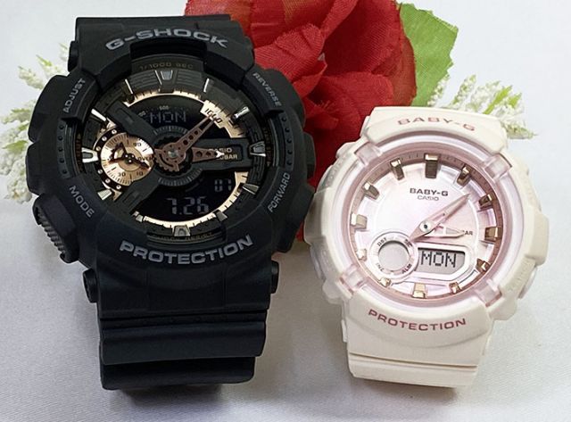 恋人たちのGショックペアウオッチ  G-SHOCK ペア腕時計 カシオ GA-110RG-1AJF BGA-280-4A2JF プレゼント   ラッピング無料  メッセージカード手書きします 　クリスマス プレゼント 誕生日 御祝い還暦 