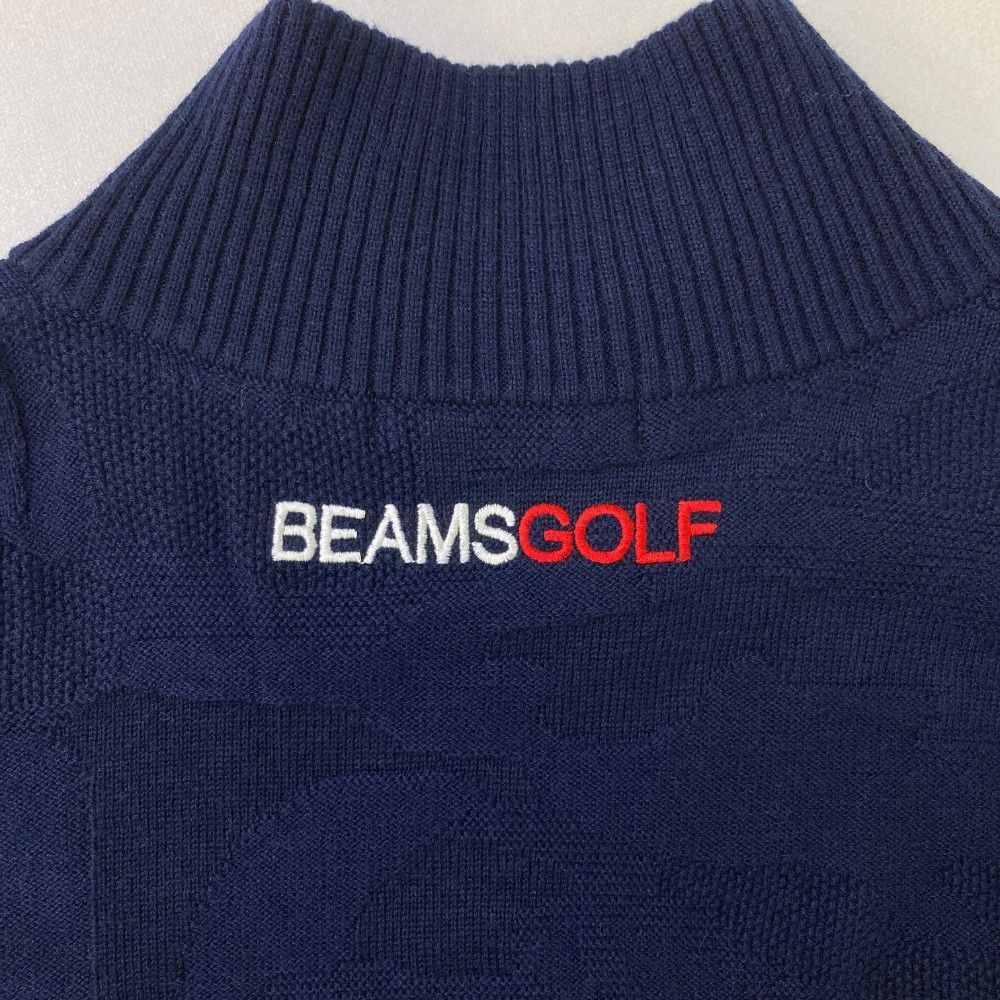 サイズ：L BEAMS GOLF ビームスゴルフ  裏地付 ハーフジップ ニットセーター カモフラ総柄 ネイビー系 [240101460038] ゴルフウェア メンズ ストスト サイズ：L BEAMS GOLF ビームスゴルフ 裏地付 ハーフジップ