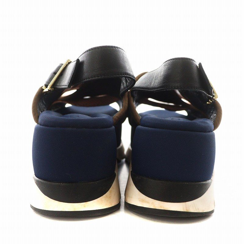 MARNI ネイビー スエード ウェッジサンダル マルニ MARNI ファブリック ウェッジ サンダル 厚底 38 ピンク