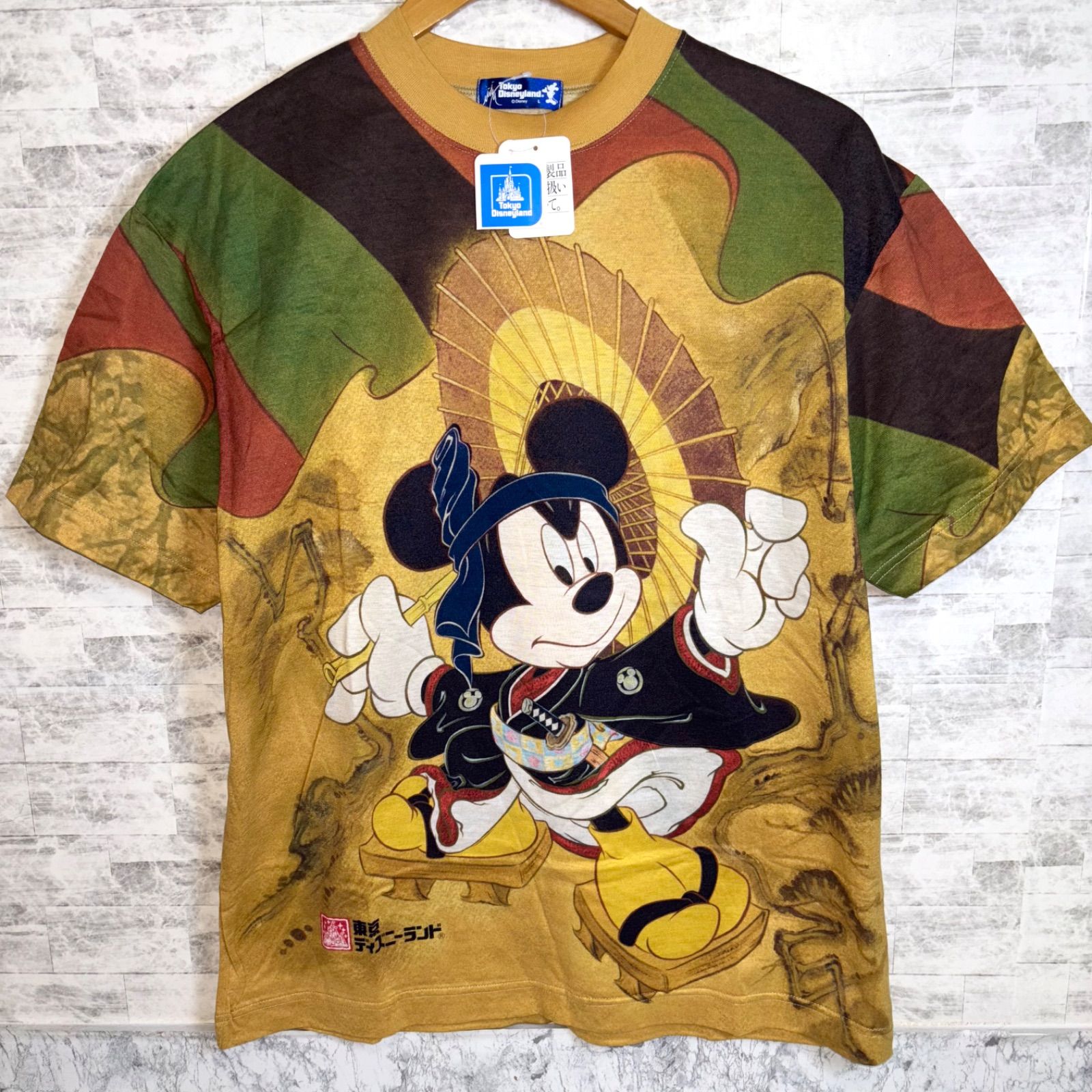 レア/未使用「東京ディズニーランド」5years Tシャツ/Lサイズ おまけ付 ミッキー 歌舞伎 tシャツ Tシャツ 日本製 Lサイズ タグ付 貴重