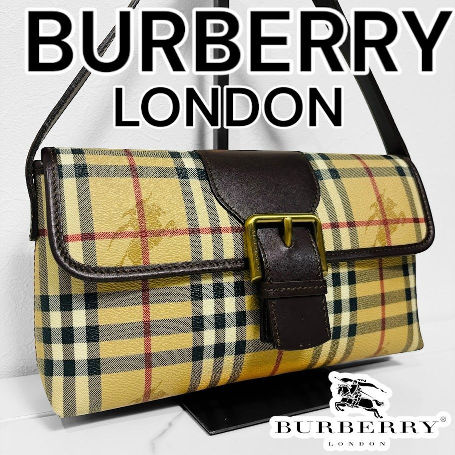 美品 BURBERRY LONDON バーバリー ロンドン ショルダーバッグ バッグ ワンショルダー PVCコーティング キャンバス レザー ノバ チェック ハウスチェック ヘイマーケットチェック シャドーホース - メルカリ