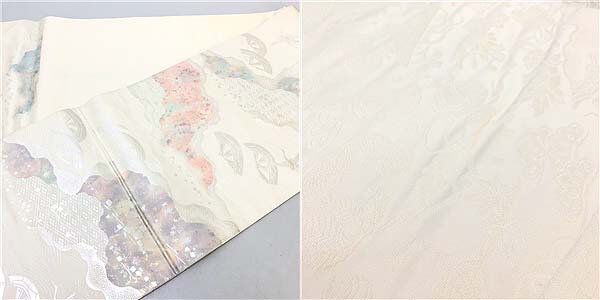 ss6097 【中古】 袋帯 六通柄 ホワイト系 淡色 ピンク 水色 薄紫  