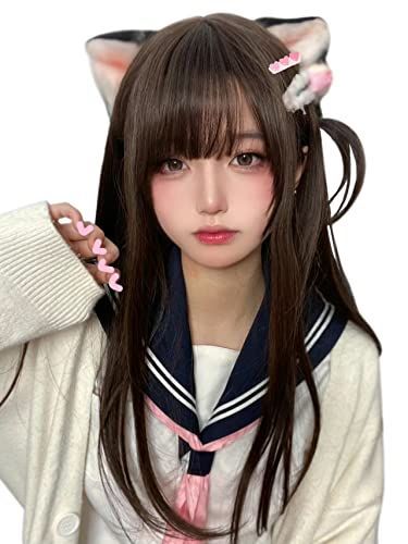 ブラウン ウィッグ セミロング グラデーション ストレート ぱっつん フルウィッグ かつら レディース wig 自然 小顔 ブラウン