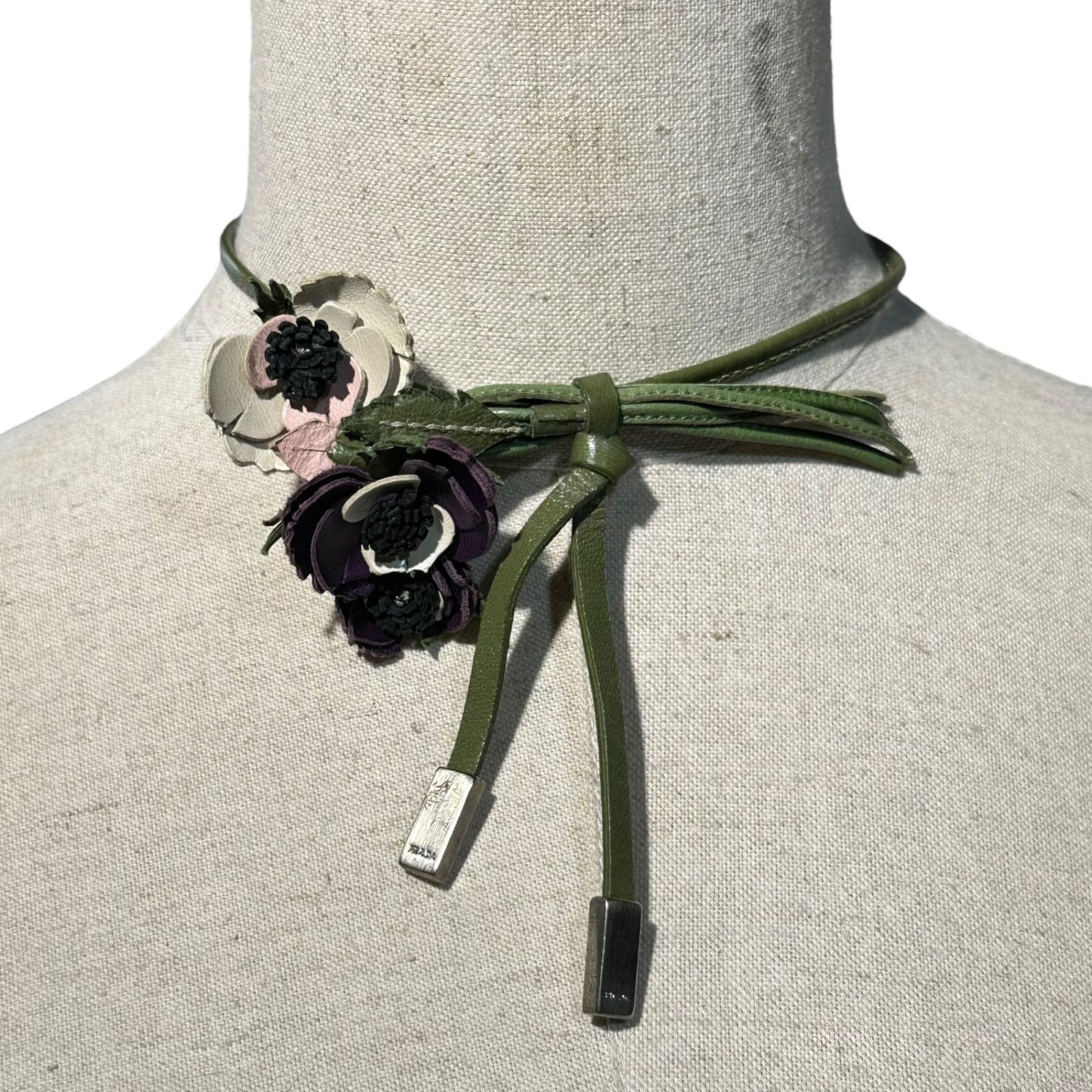 PRADA プラダ Leather Flower Choker Necklace レザー フラワー チョーカー ネックレス グリーン