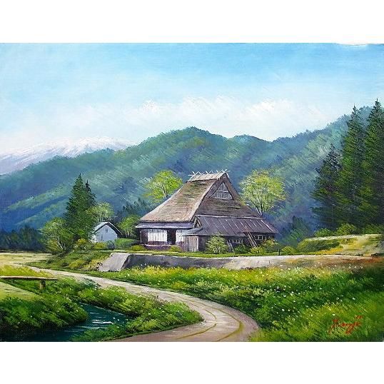 穂高連峰と大正池 辻京子 油彩 F10号 トヨNo.038 穂高連峰と大正池 辻