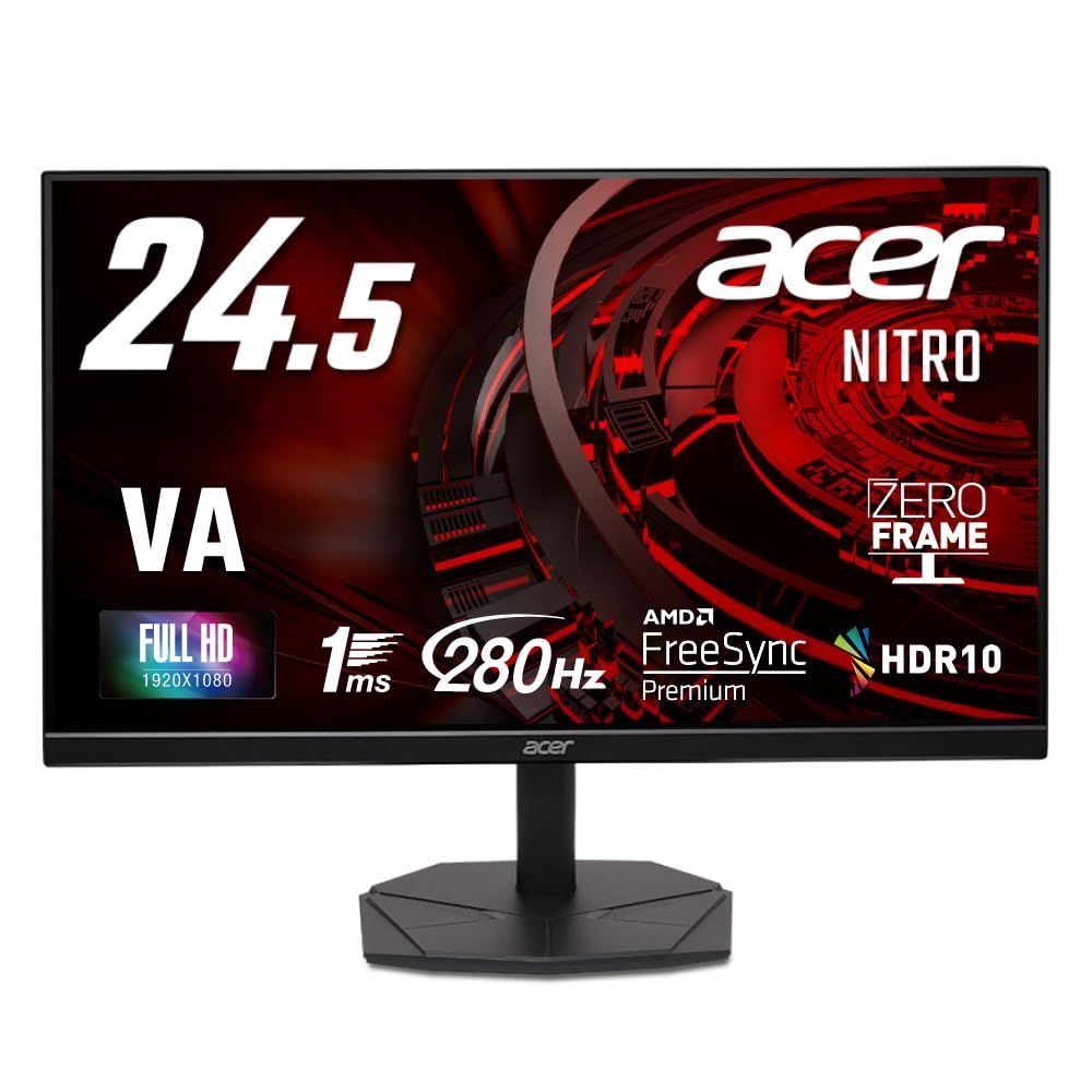 KG251QZ1bmiipx Nitro ゼロフレームデザイン スピーカー ヘッドフォン端子搭載 1.4 DisplayPort 2.0 HDMI HDR10 Premium FreeSync AMD sRGB99% 1ms 280Hz 非光沢 フルHD VA