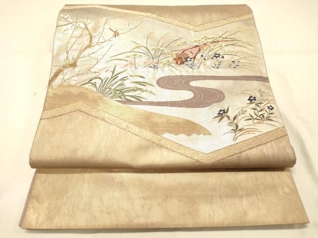 平和屋着物◎六通柄袋帯 屏風花鳥文 金銀糸 引箔 正絹 逸品 DAAX0640jm