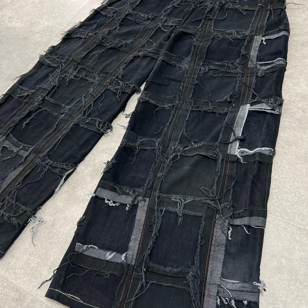 再構築デニム リメイクパンツ リメイク フレア ブラック ドッキング 