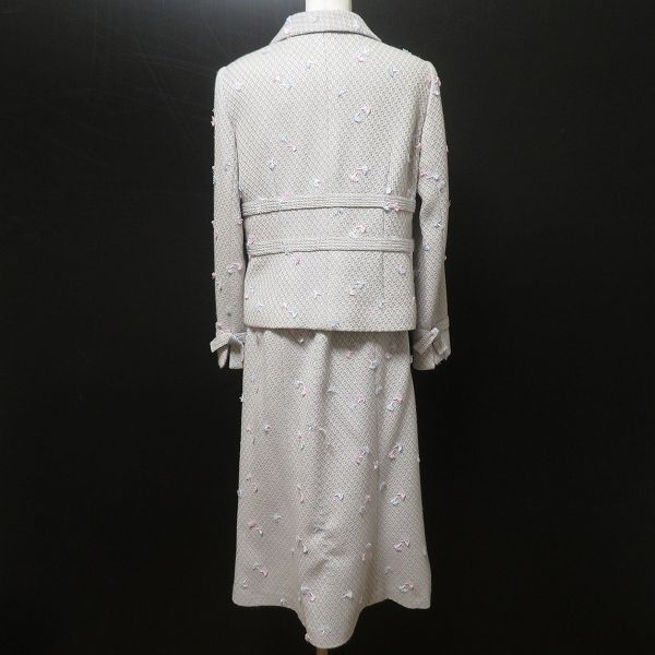 wnc スズキノリオ Suzuki Norio スカートスーツ セットアップ 薄紫 白系 オートクチュール ツイード 刺繍 レディース 965653