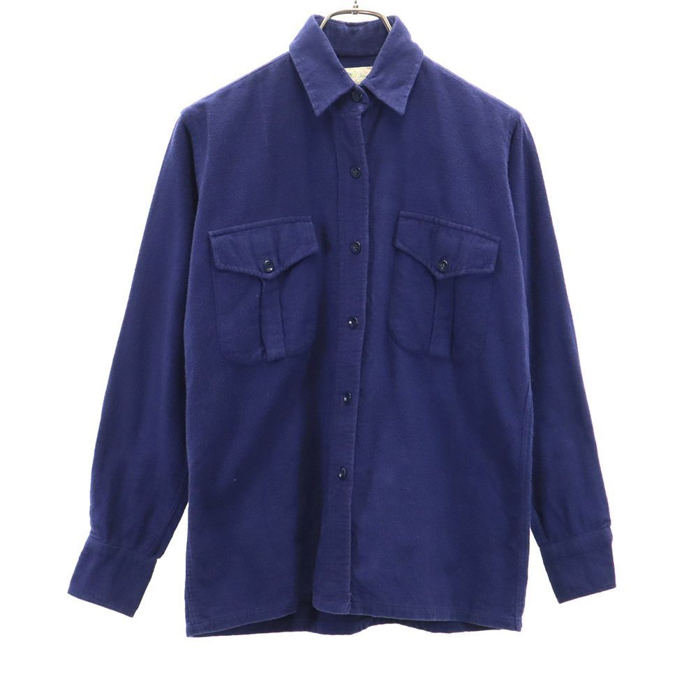 エルエルビーン 70s ヴィンテージ 筆記体タグ モアシャツ 長袖 シャツ 12 ネイビー L.L.Bean キッズ 古着 【240203】