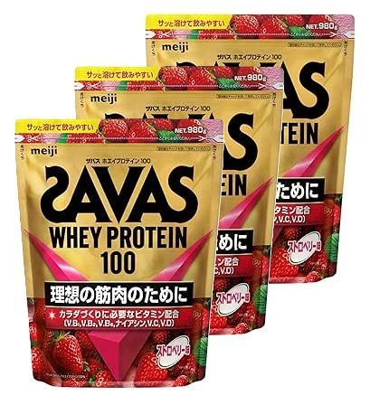 3個セット ザバス SAVAS ホエイプロテイン100 ストロベリー味 980g 明治