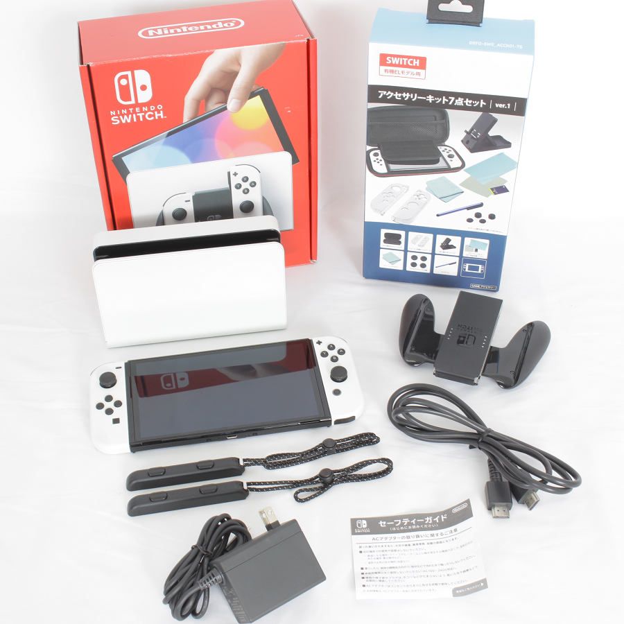 【美品】Nintendo Switch 有機ELモデル おまけアクセサリーキット付き HEG-S-KAAAA ホワイト ニンテンドースイッチ 本体