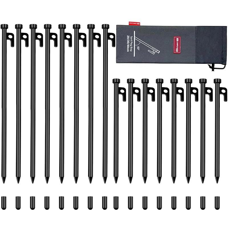 鍛造ペグ 30cmペグ 8本 + 20cmペグ 8本 キャンプ ペグ テント ペグ ソリッドステーク S45Cスチールペグ 電着塗装 収納袋u0026キャップ付き 砂利 硬い土 砂浜等対応 0
