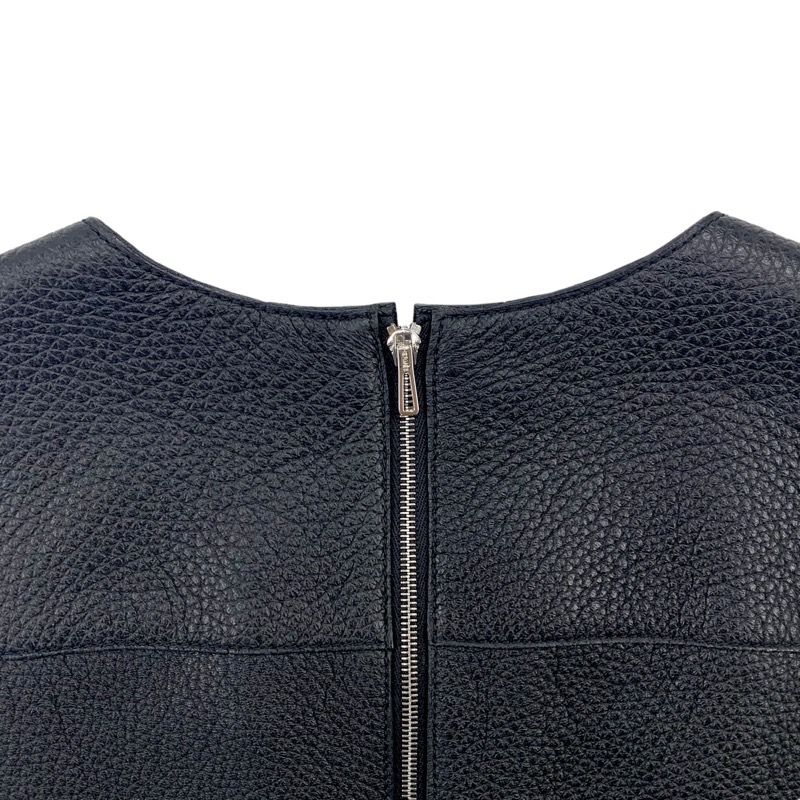 未使用 エルメス HERMES ワンピース ノースリーブ レザー ブラック  