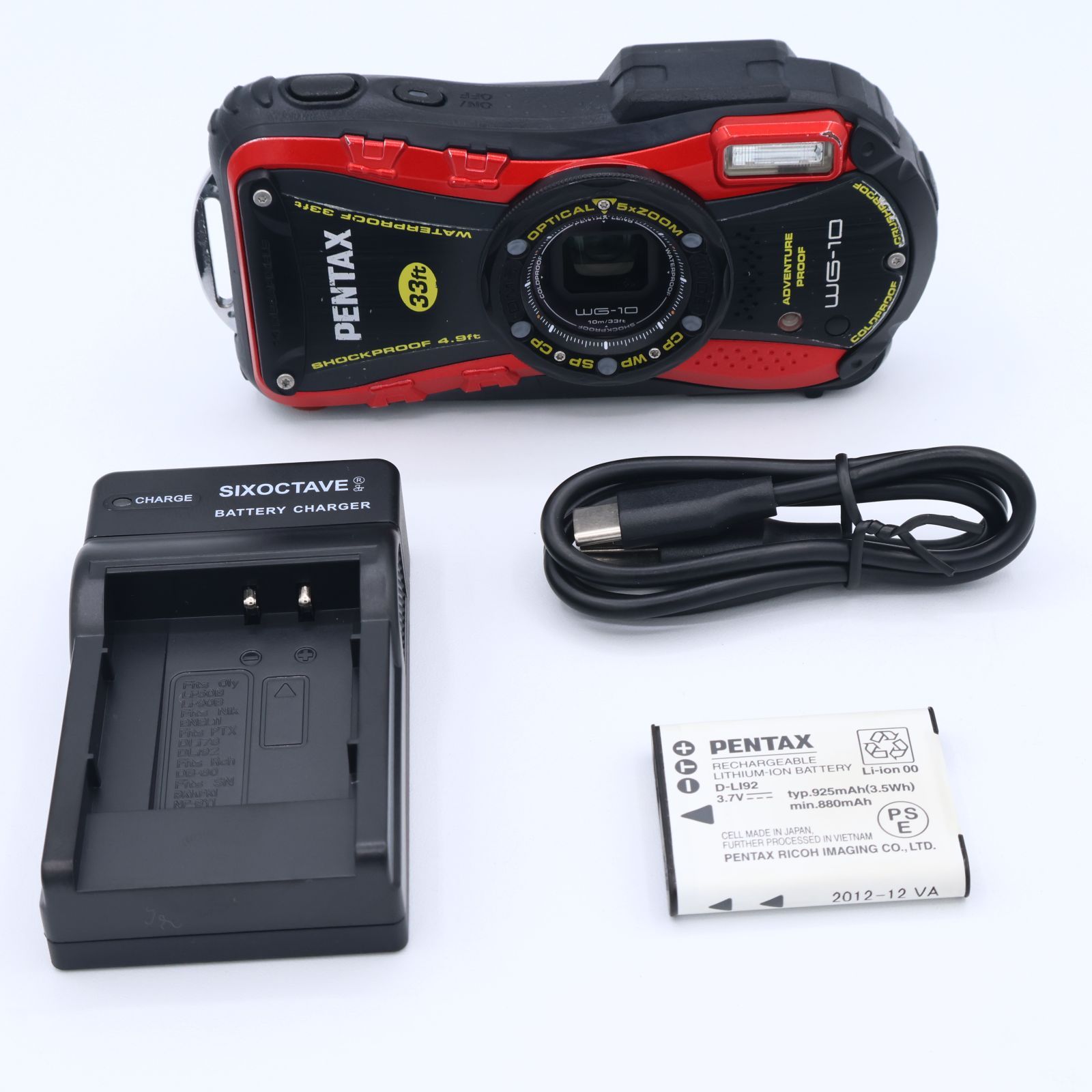 PENTAX ペンタックス 防水デジタルカメラ PENTAX WG-10 レッド 1cmマクロ マクロスタンド付属 PENTAX WG-10RD 251007_1203969