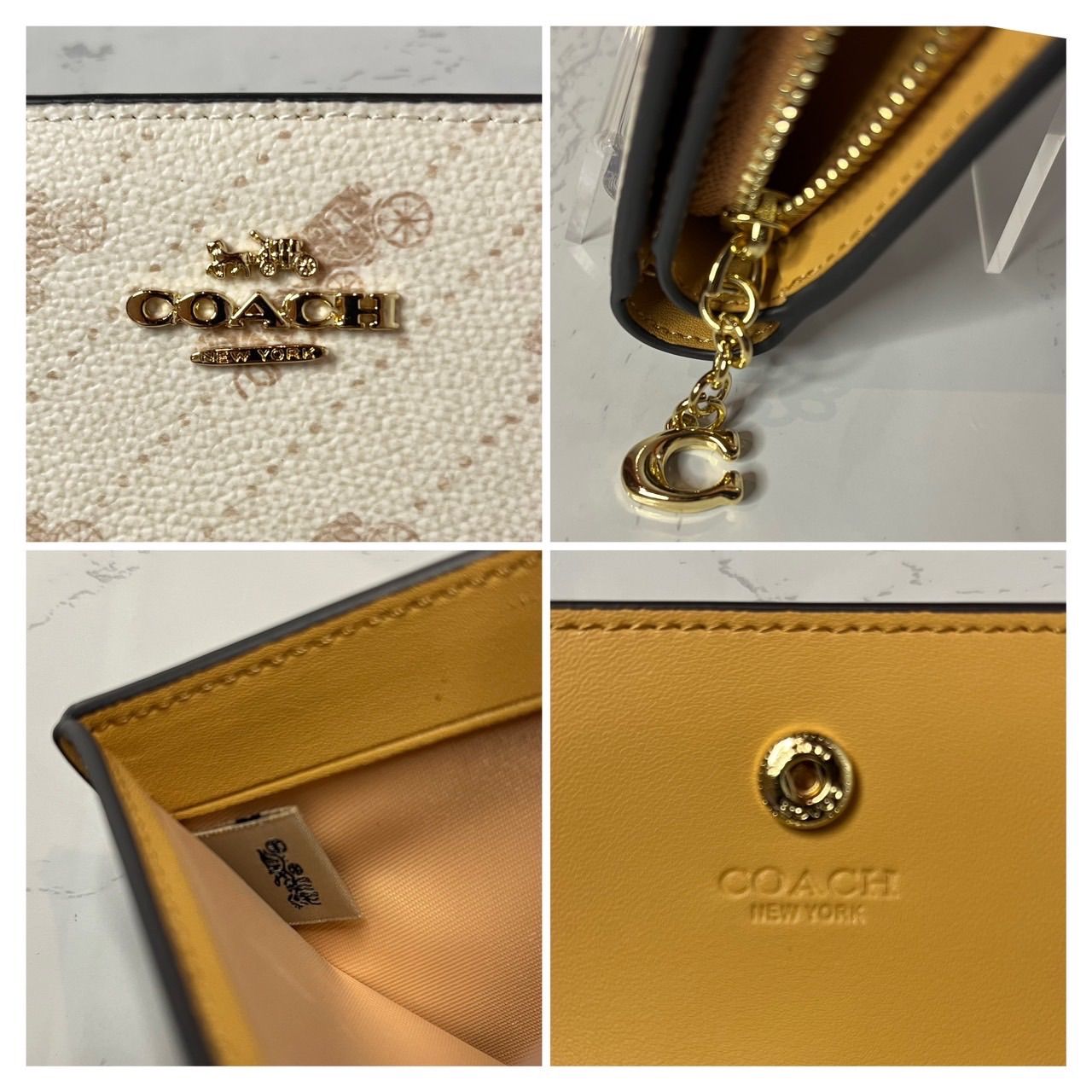 COACH ホース＆キャリッジ ドットプリント 二つ折り財布 （アイボリー