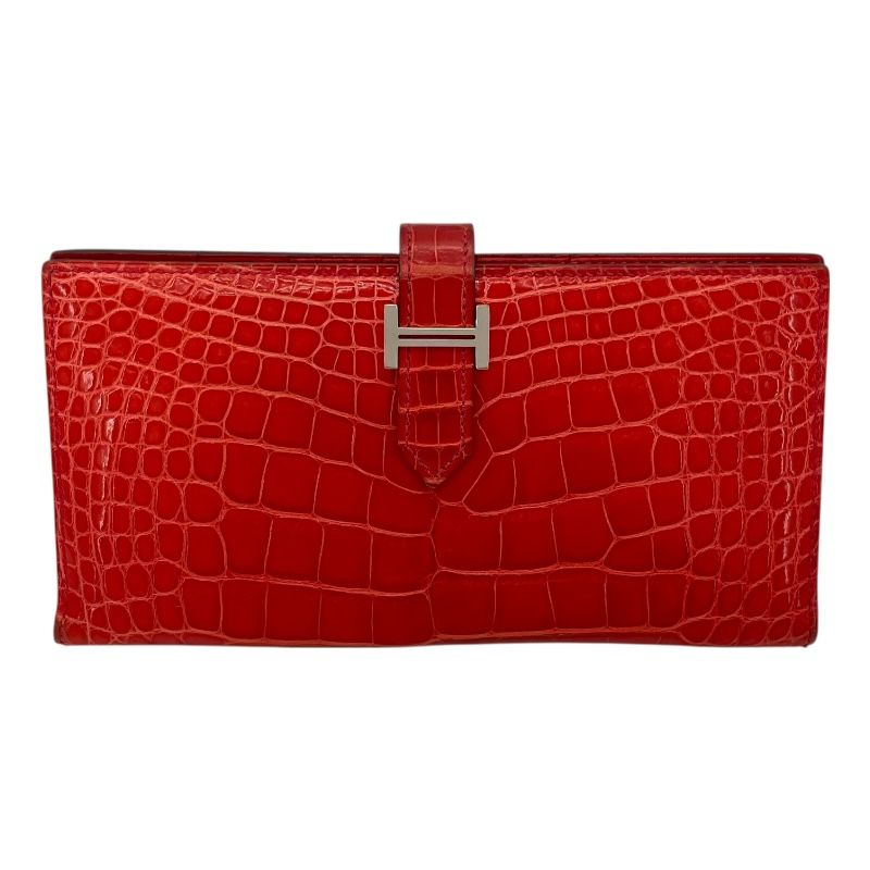 エルメス HERMES ベアンスフレ □Q刻 ゼラニウム GD金具 アリゲーター レディース 長財布