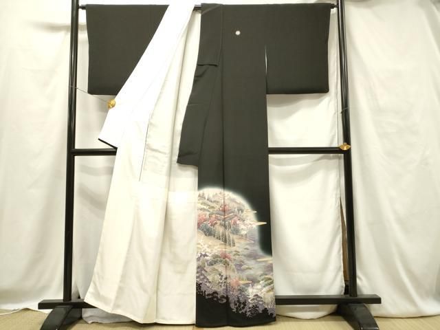 平和屋着物○本加賀友禅作家 奥原一就 黒留袖 扇面草花文