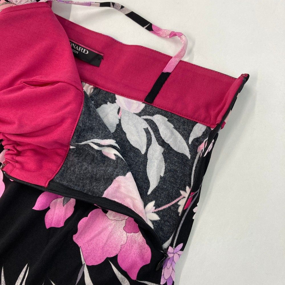 LEONARD レオナール 160526 ワンピース ラインストーン 花柄 ブラック