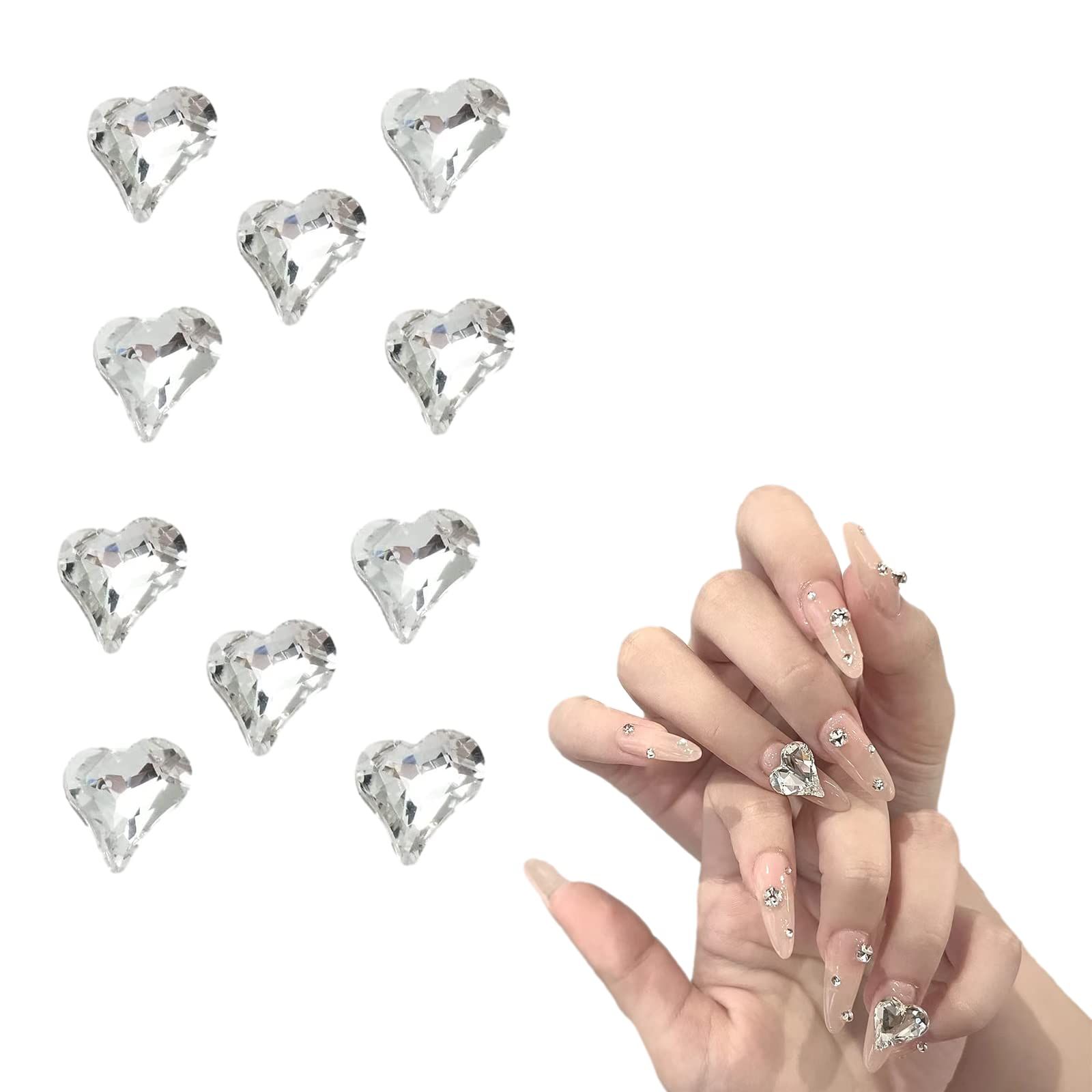 新着商品 DIY ネイルストーン 大きめ ネイルを飾てと服装使用 キュートハート型 ジェムラインストーンネイル 10個セット 透明 ネイルクリスタル ガラスストーン 透明 ネイル nalaina