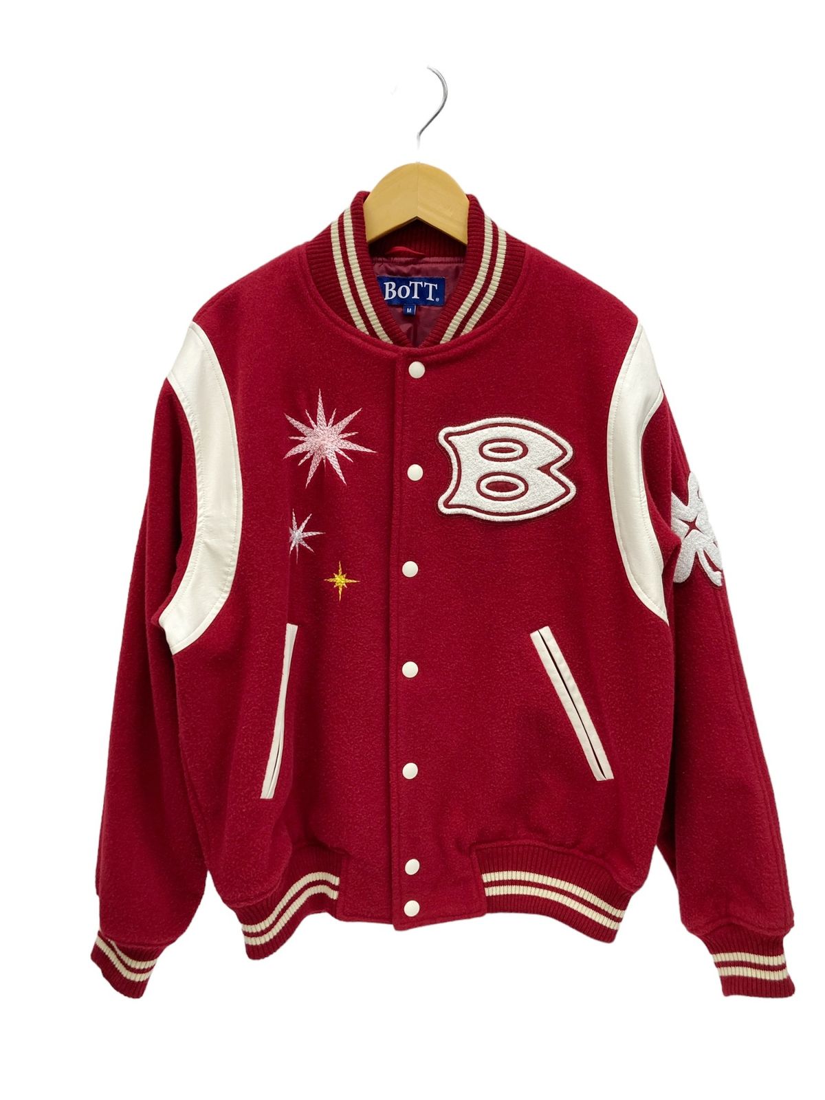 BoTT (ボット) Teddy Varsity Jacket レザー コンビ テディジャケット スタジャン 233BoTT03 M レッド メンズ/028