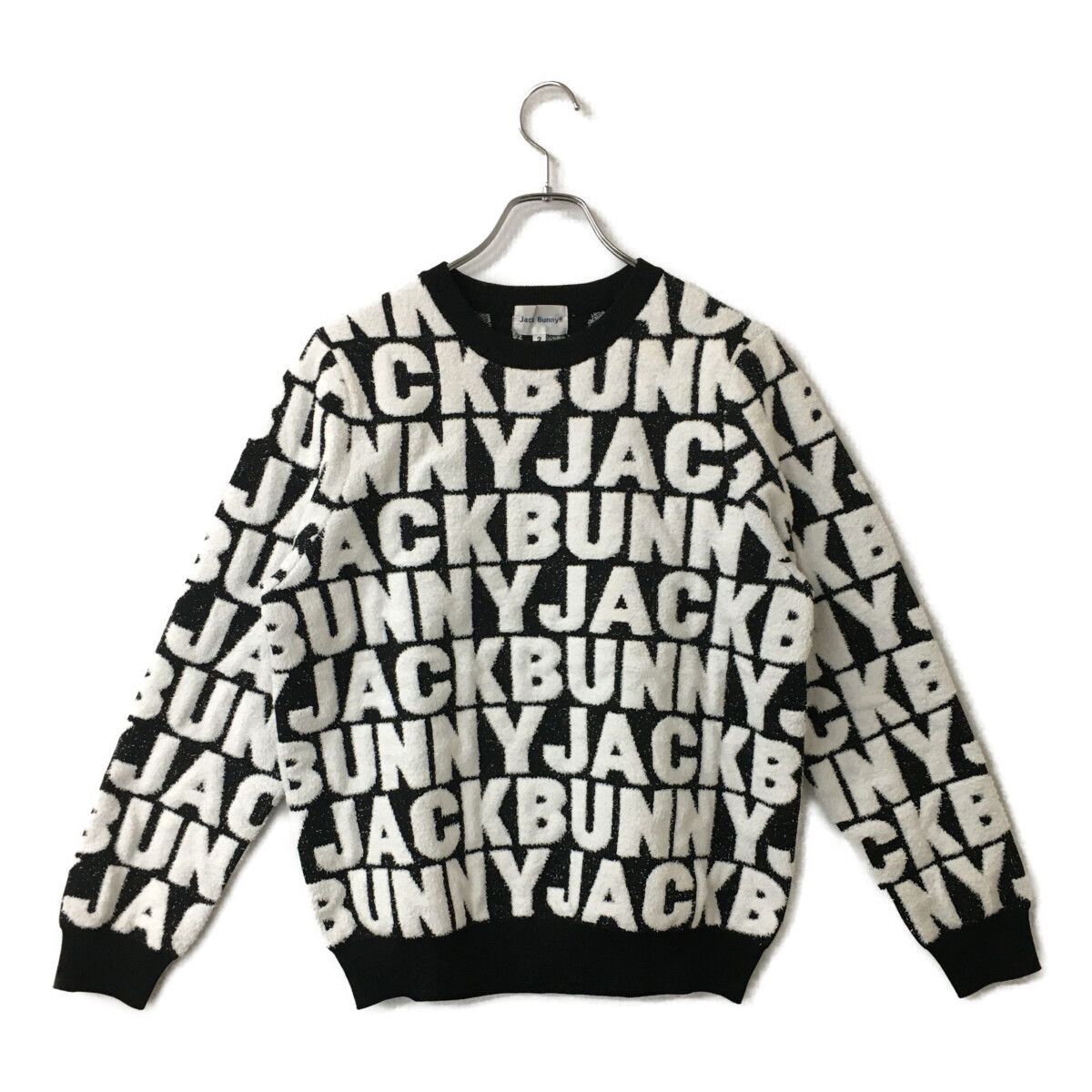 中古 レディース ジャックバニー Jack Bunny!! ニット 2(L) 黒×白 クルーネック セーター ロゴ総柄