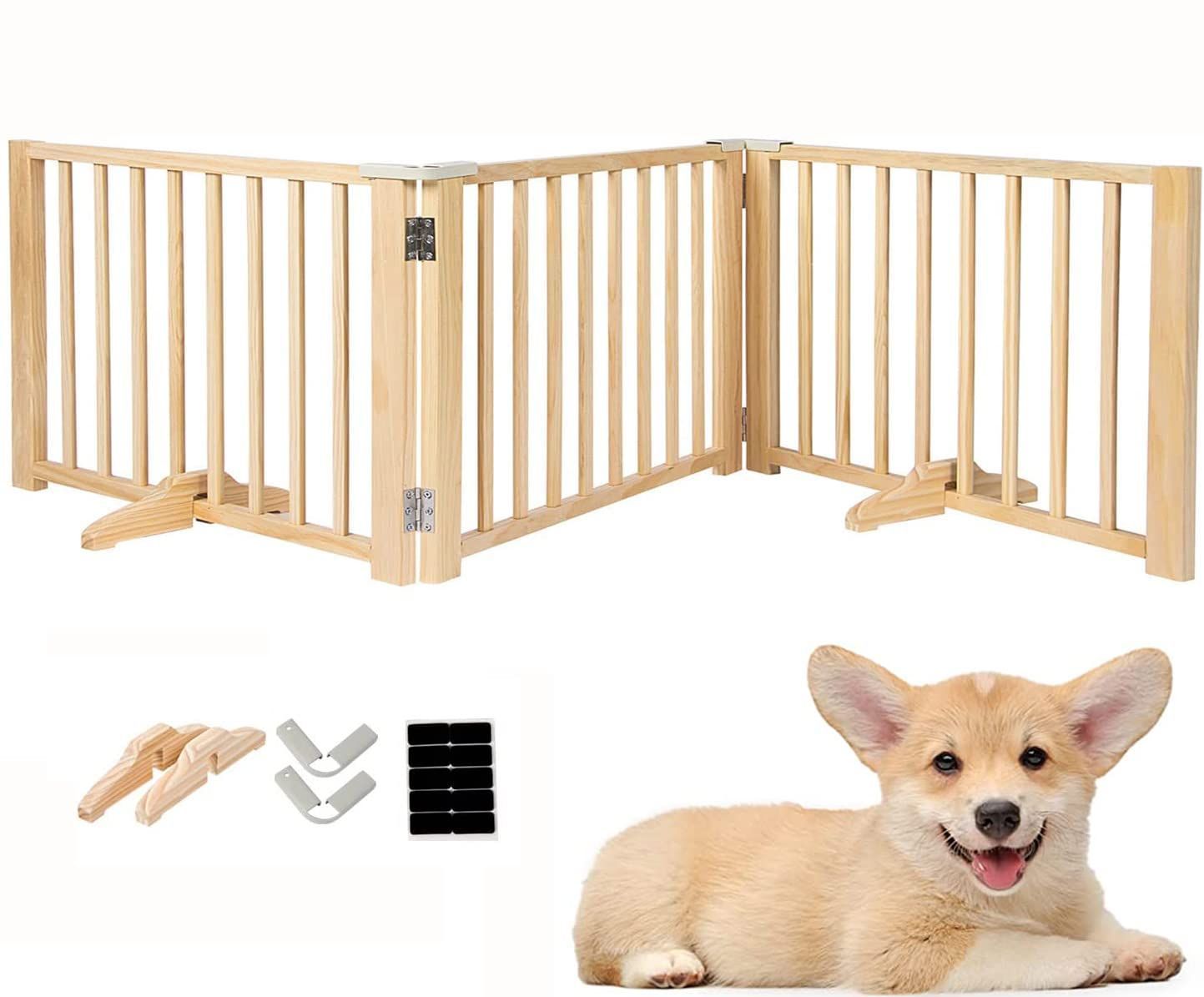 大 ペットガード 幅182cm 多頭飼い 飛び出し防止 ガード 脱走防止 中型犬 小型犬 安全柵 x高さ43cmx奥行き60.5cm 3枚 柵 犬 ペットフェンス 置くだけ パーテーション ペットゲート 木製
