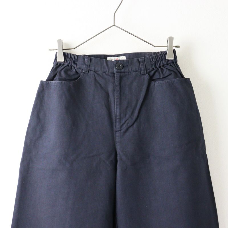 美品✳︎群言堂 ひな hina 雛 コットンリネンパンツ 紺 ウエストギャザー ツイードマリンパンツ-short & regular | 小柄・低身長女性向け