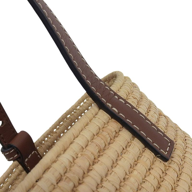 ロエベ LOEWE スクエアバスケットスモール ハンドバッグ ラフィア レザー ナチュラル タン 中古 新入荷 OB2558 ロエベ LOEWE スクエアバスケットスモール ハンドバッグ ラフィア