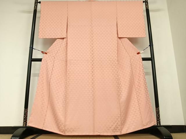 平和屋着物 上質な色無地 鱗地紋 薄紅色 正絹 AABB6471zg