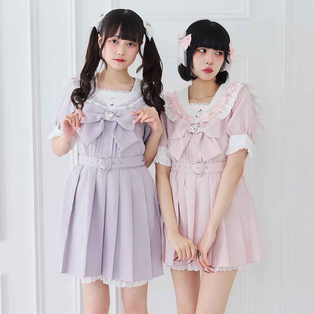 夢展望公式 [新品未使用] セーラービジューレースフリルワンピ [ミニ