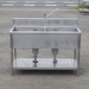 タニコー 業務用 ステンレス 2槽 シンク W1200 D600 H800 150 mm 厨房 TX-2S-120 槽内寸W545D458深265mm へこみ W120