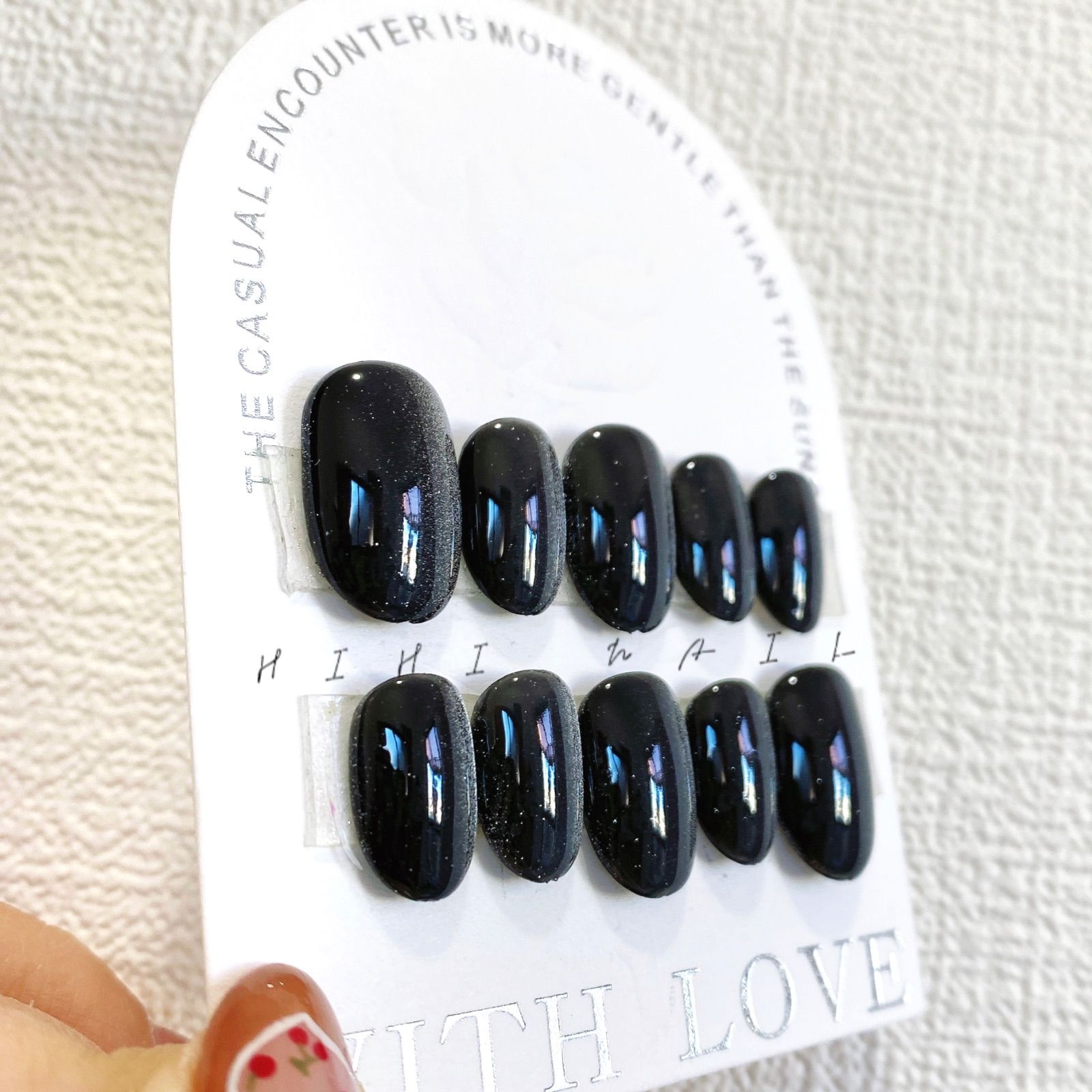 マグネットネイル 黒 ブラック ネイルチップ つけ爪 韓国 ワンホン