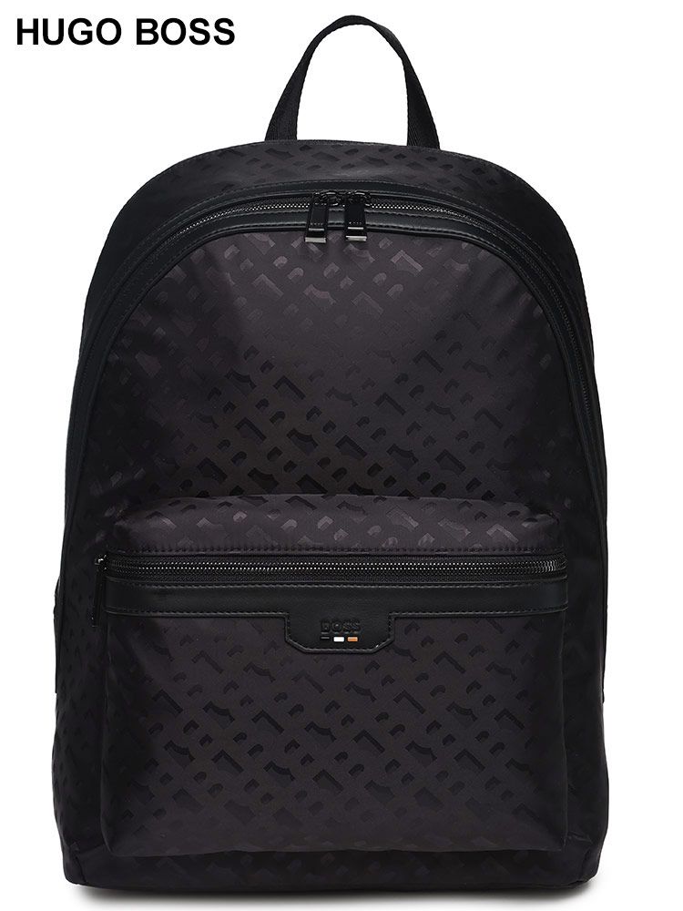 HUGO BOSS (ヒューゴボス) モノグラムプリント キャリーハンドル付き バックパック HB50523216 メンズ (ブラック)
