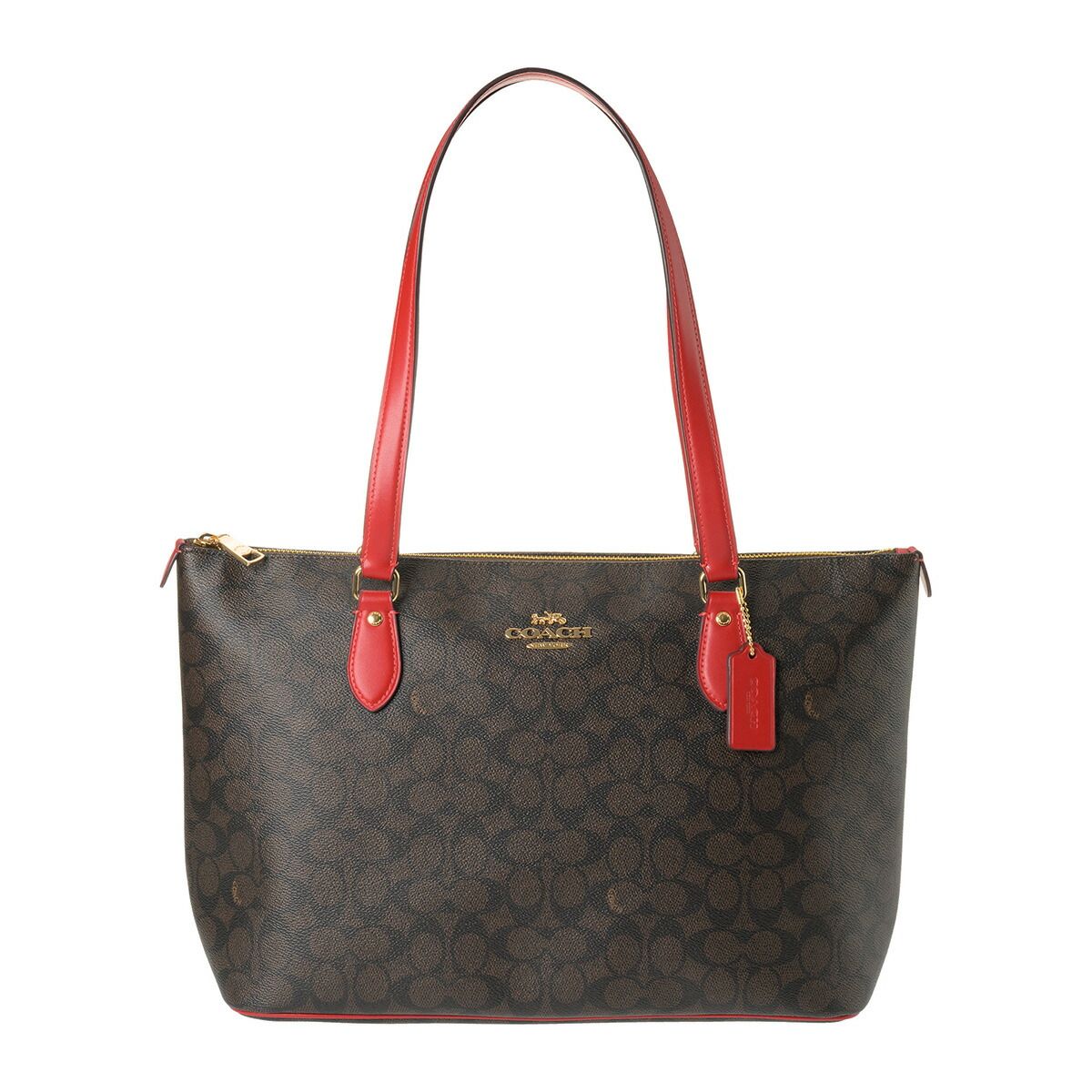 Coach トートバッグ　ウォルナット/ボルドーレッド 新品 コーチ COACH トートバッグ ギャラリー トート ウォルナット