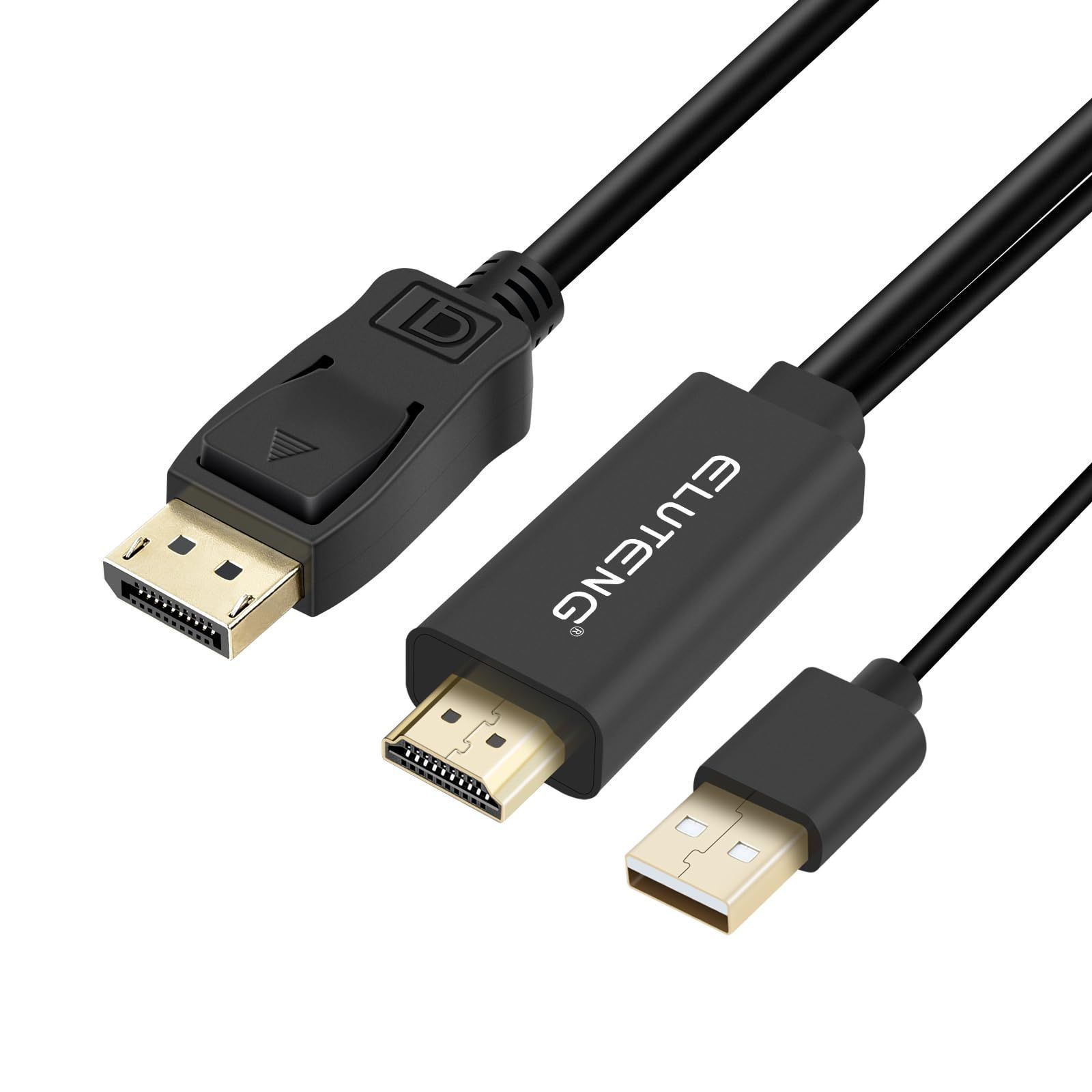 ELUTENG HDMI DisplayPort 変換ケーブル 【4K@60Hz / 2m】USBポート給電 安定HDMI ソース DisplayPort モニターHDMI オス to DP オス (逆方向に非対応) ディスプレイポート 音声転送 対応 swi