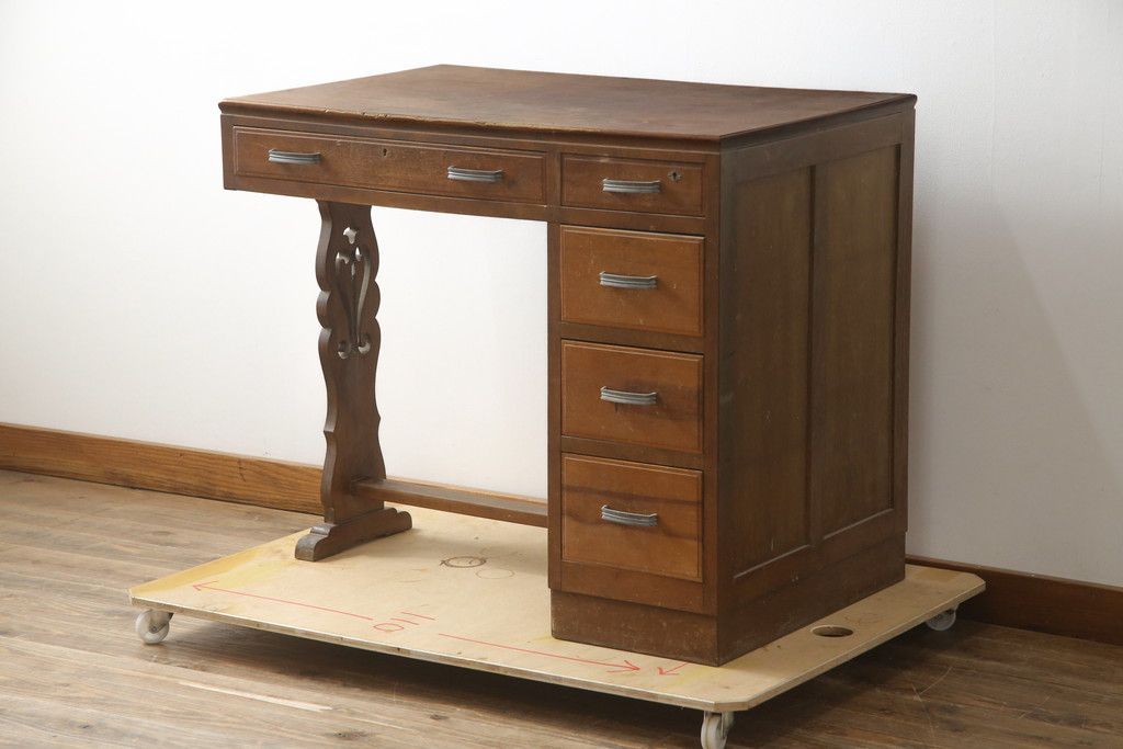 アンティーク 長机 テーブル デスク 白天板 学習机 昭和レトロ 木製②