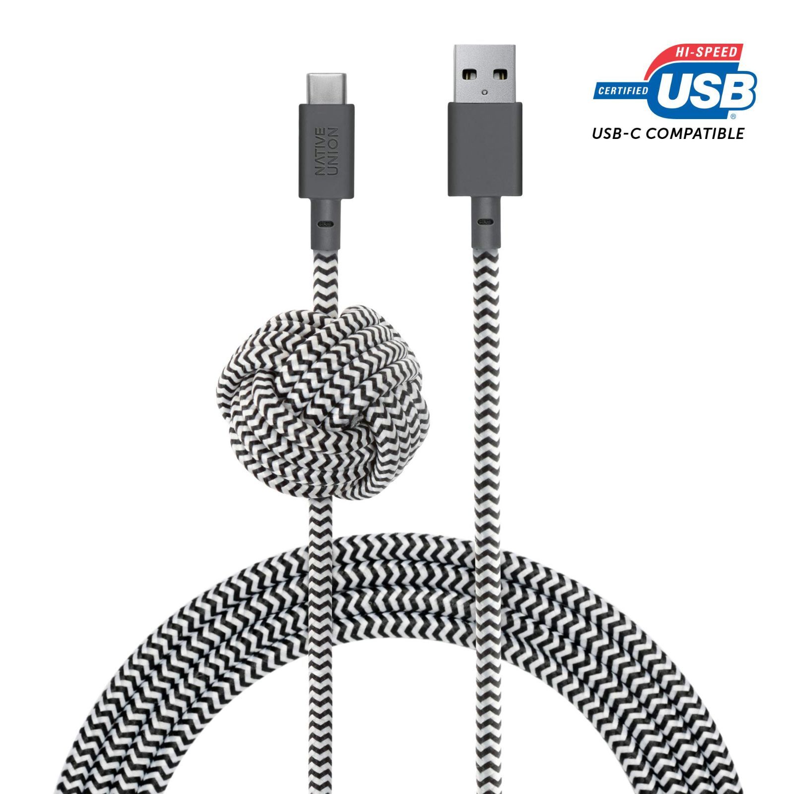 【大特価】NATIVE UNION [ネイティブユニオン] NIGHT Cable USB-C to USB-A 高耐久 急速充電ケーブル アンカーノット付き - Samsung Galaxy Z Flip3 Z Fold3 S21+ S21 Goog