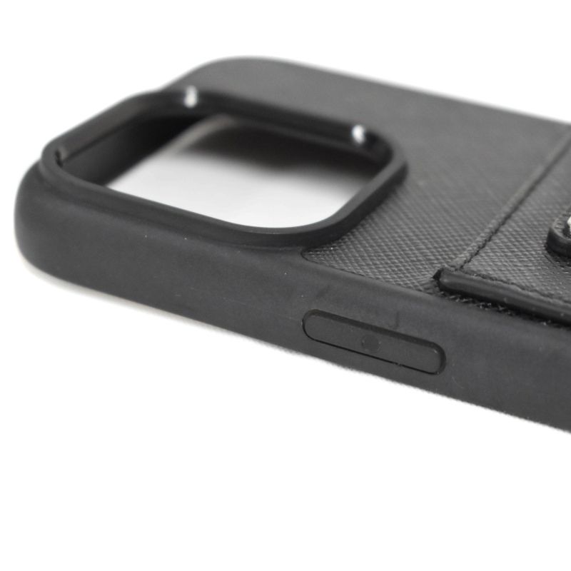 プラダ iPhone14ケース 1ZH162 三角プレート サフィアーノレザー黒