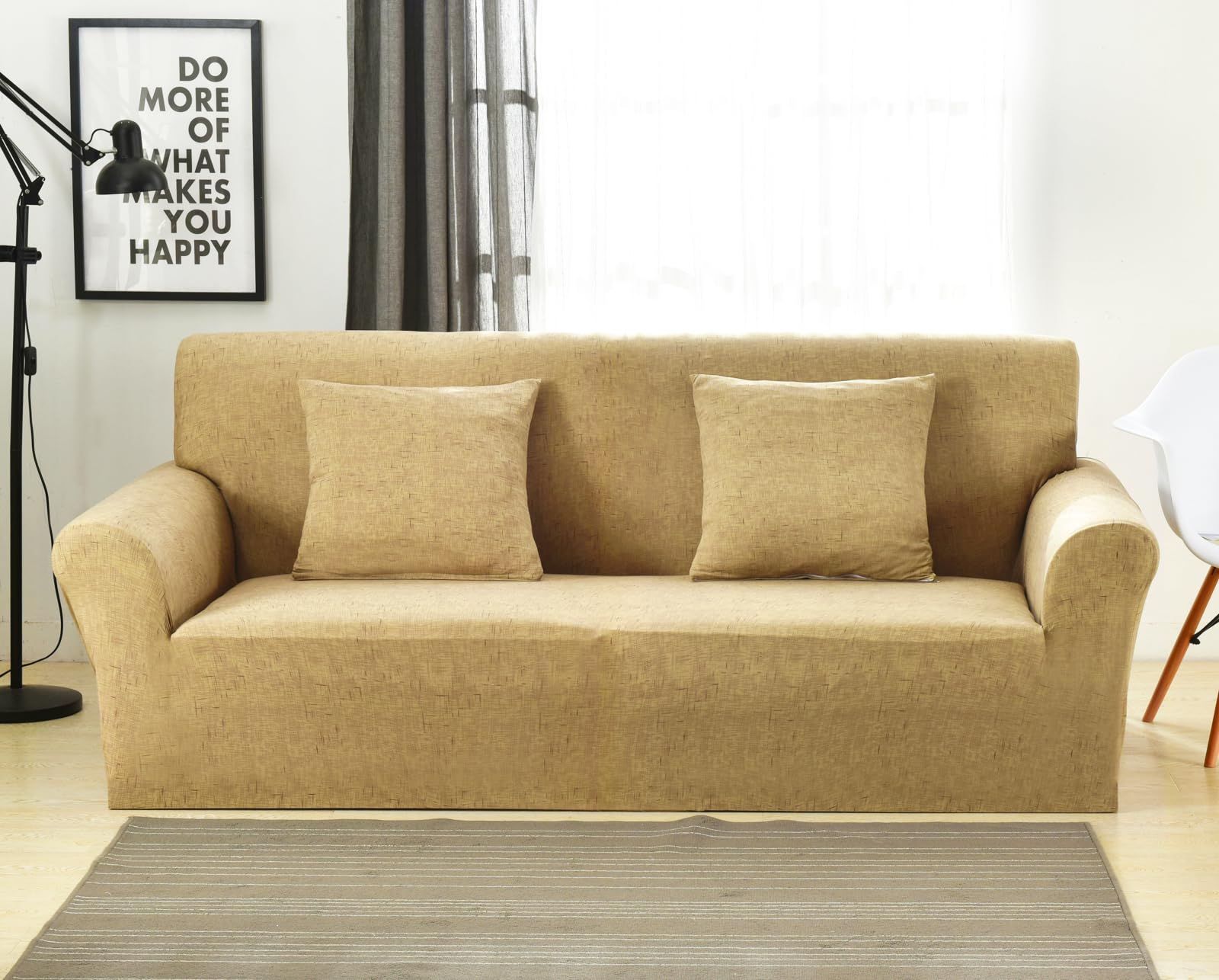 【特価商品】クッションカバー2枚付 防止 超便利 傷 猫 犬 伸縮素材 柔らかい 滑り止め 肘付き 幅190-230cm（カーキ） ソファーカバー ソファーカバー 北欧風 ストレッチ 3人掛け TMVOK