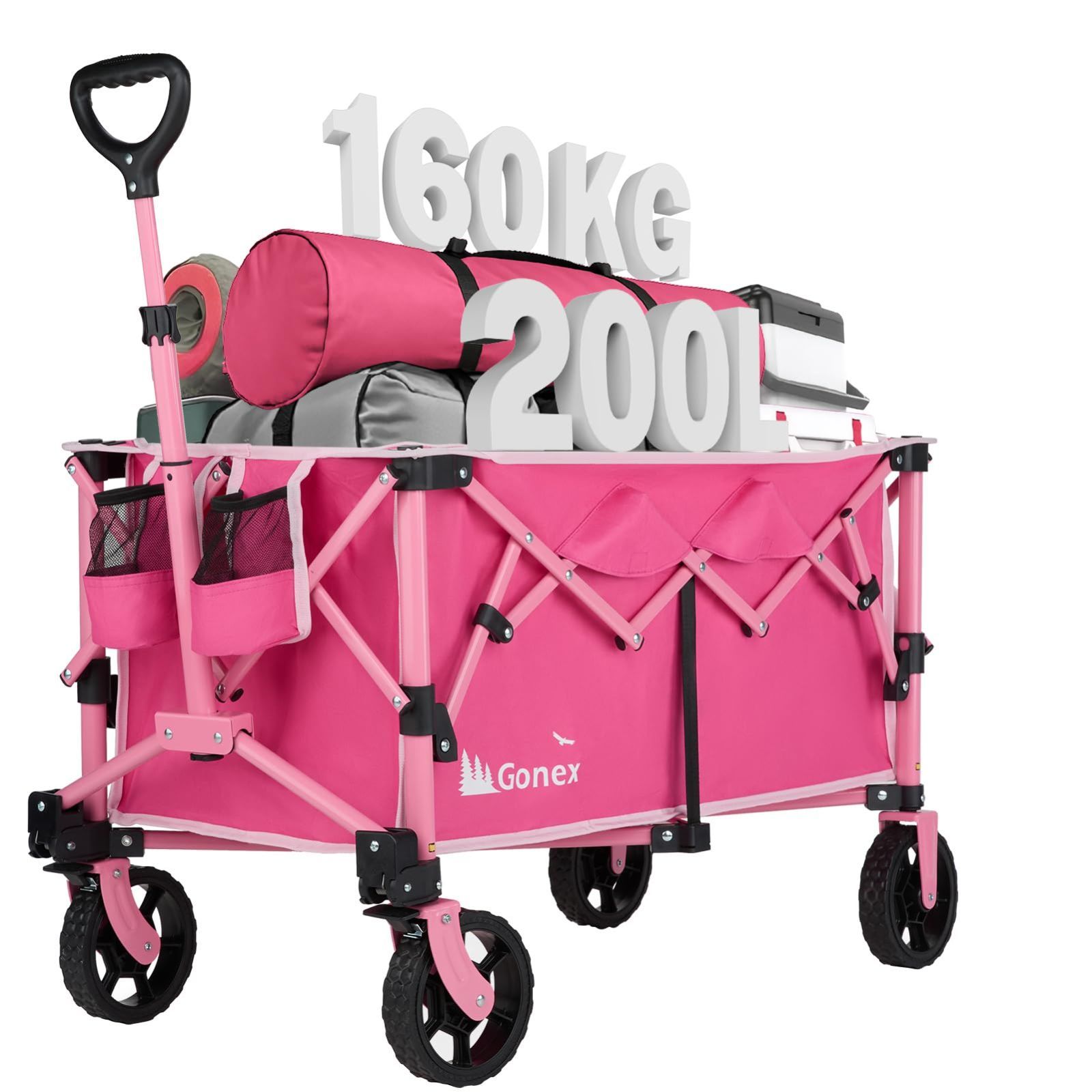 レジャー キャンプ アウトドア 自立式収納 折りたたみキャリーカート 釣り キャリーワゴン 高耐荷重160kg キャンプ 桜咲き色 大容量200L ポータブルカート 運動会など Gonex