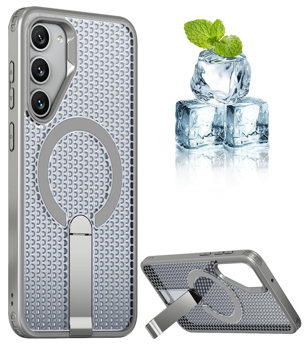 【在庫処分】YUZOR 放熱 メッシュ スマホケース 冷却 Qi充電 スタンド付き SCG19 Samsung | S23 カバー S23 滑り止め 指紋防止 SC-51D 耐衝撃 ケース 米軍MIL規格取得 ストラップホール付き Galaxy (Galaxy