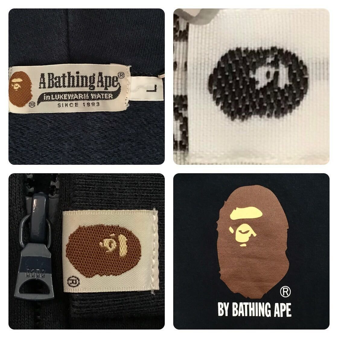 BAPE head logo フルジップ パーカー Lサイズ ネイビー a bathing ape full zip hoodie エイプ ベイプ アベイシングエイプ