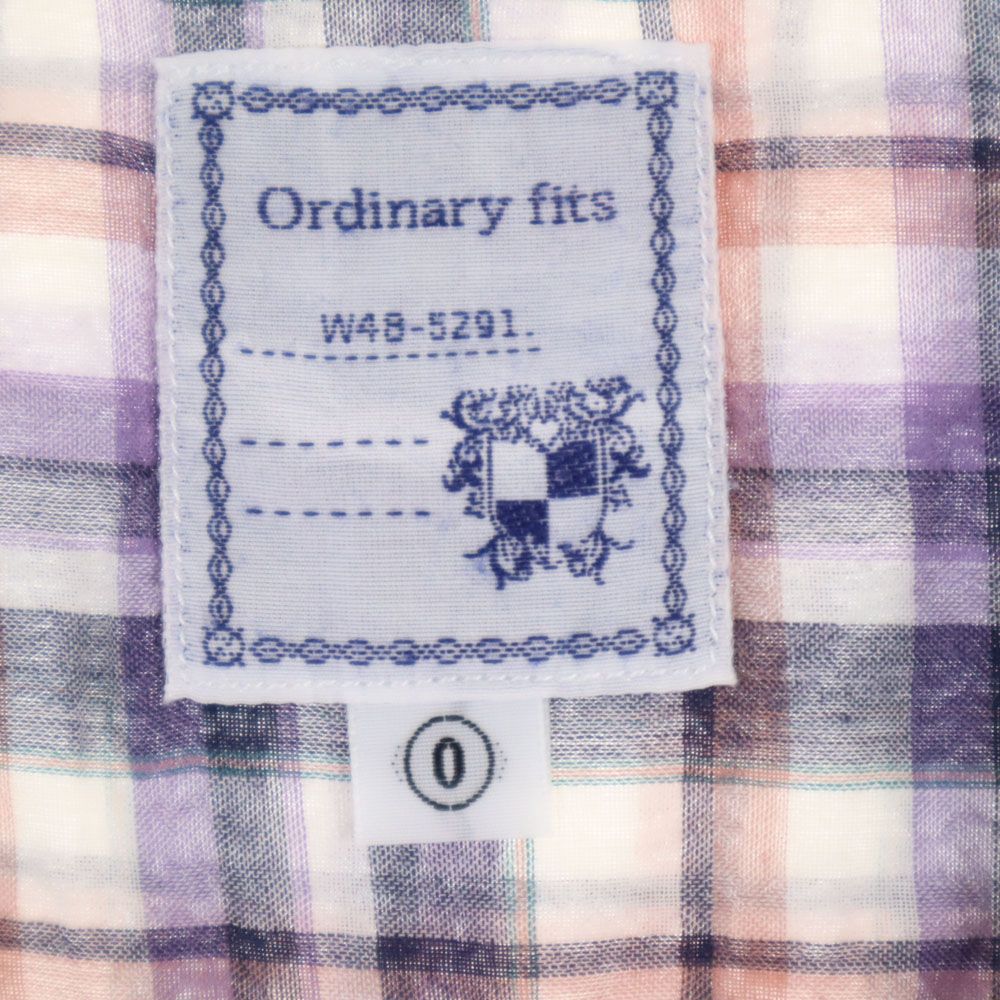 オーディナリーフィッツ チェック柄 長袖 スタンドカラー シャツ 0 パープル系 Ordinary fits レディース