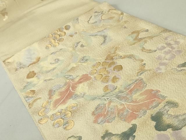 平和屋着物●六通柄袋帯　葡萄唐草文　金糸　鈴乃屋扱い　正絹　逸品　DAAT0260ob 平和屋着物○六通柄袋帯 葡萄唐草文 金糸 鈴乃屋扱い 正絹 逸品