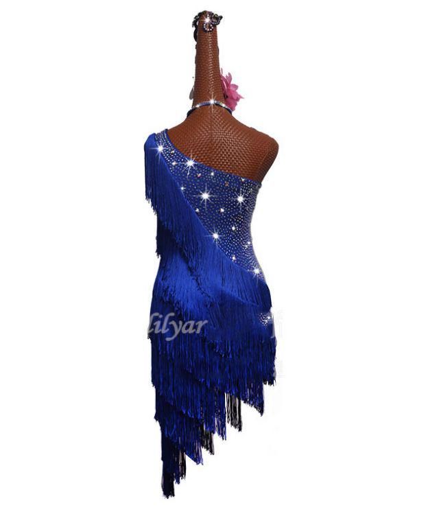 社交ダンス衣装 ラテンワンピースドレス キラキラ ブルー オーダー