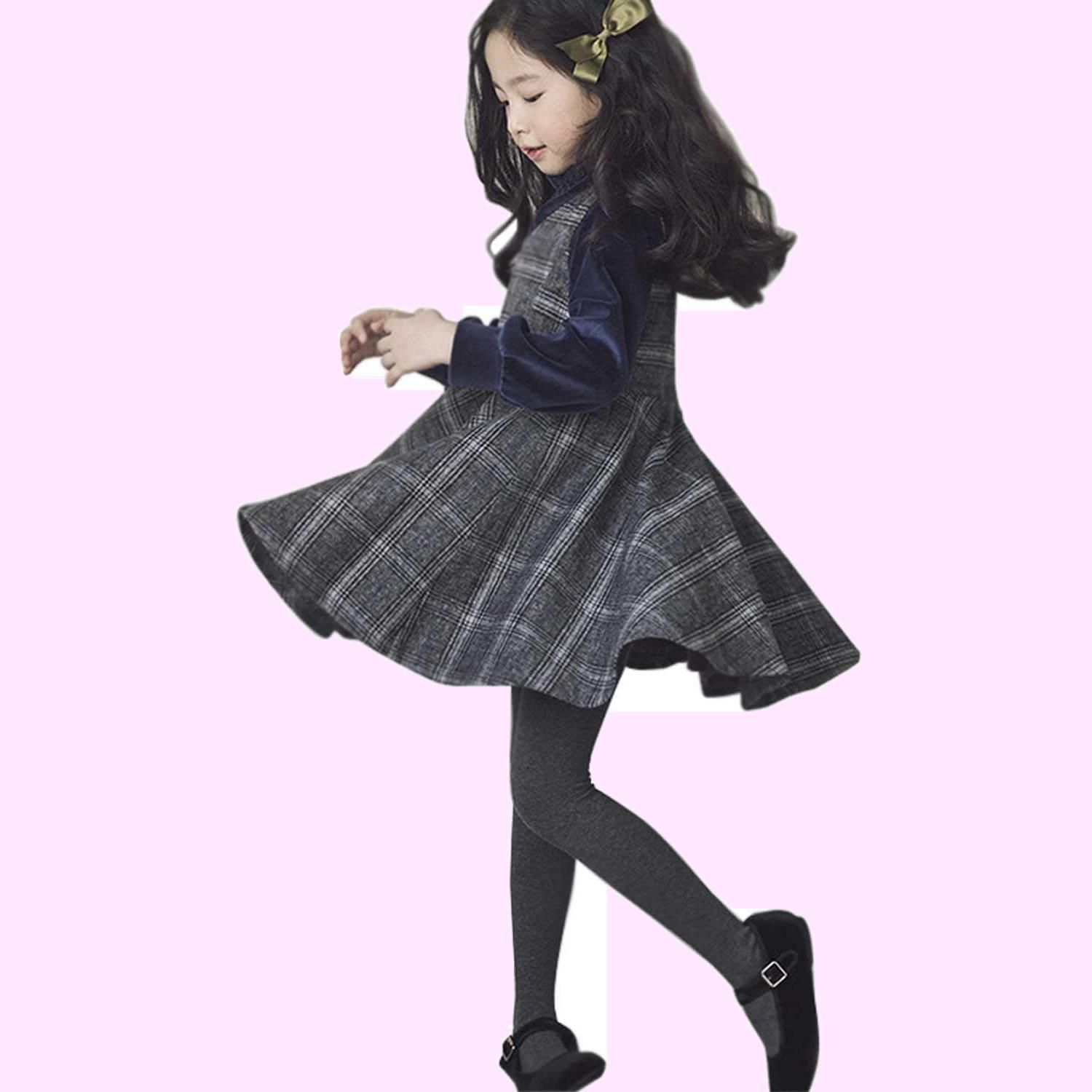 120_紺、グレー [ビートーク] FOM こどもワンピース 子どもワンピース ピアノ発表会 結婚式 チェックスカート ベロアカットソー 女の子 子供服 発表会 衣装 ピアノの発表会 パーティ パーティ [ビートーク] FOM ワンピース 撮影 子ども 120-130