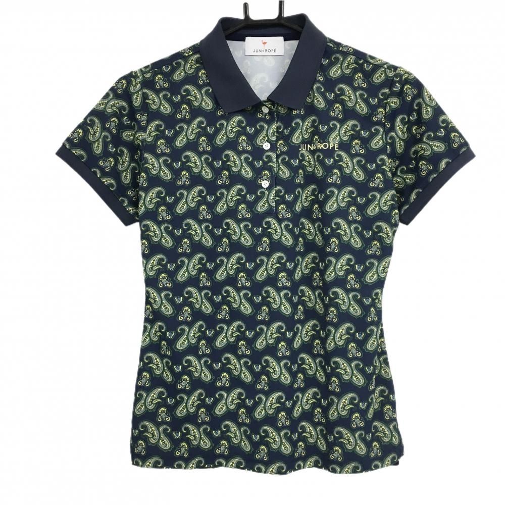 美品】パーリーゲイツ 半袖ポロシャツ ネイビー 胸プリント レディース