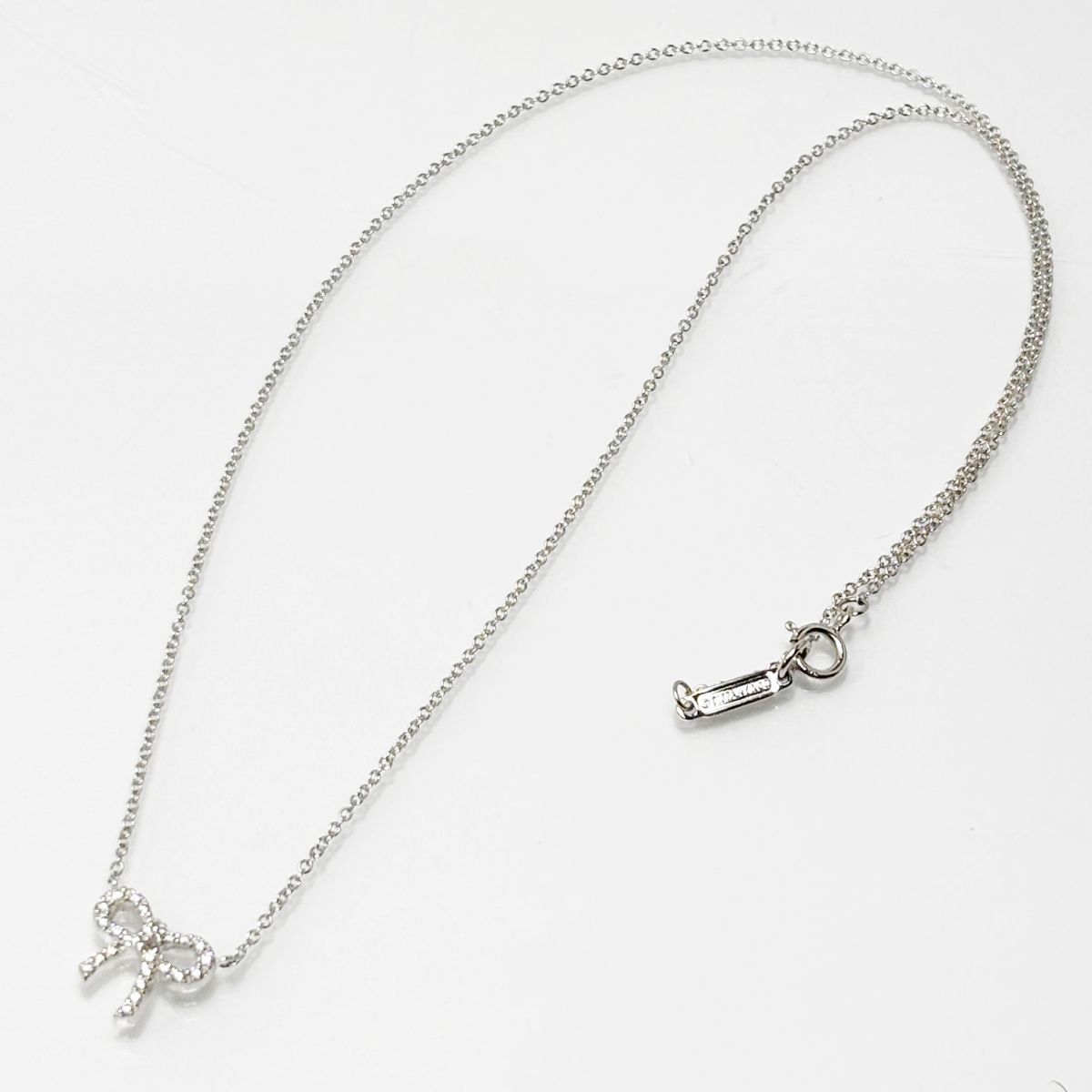 中古】 ティファニー K18 ダイヤモンド ネックレス メトロ ボウ ミニ 
