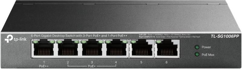 TP-LINK 6ポートギガビットデスクトップスイッチ PoE 3ポート -amp- PoE 1ポート搭載 TL-SG1006PP UN 1台